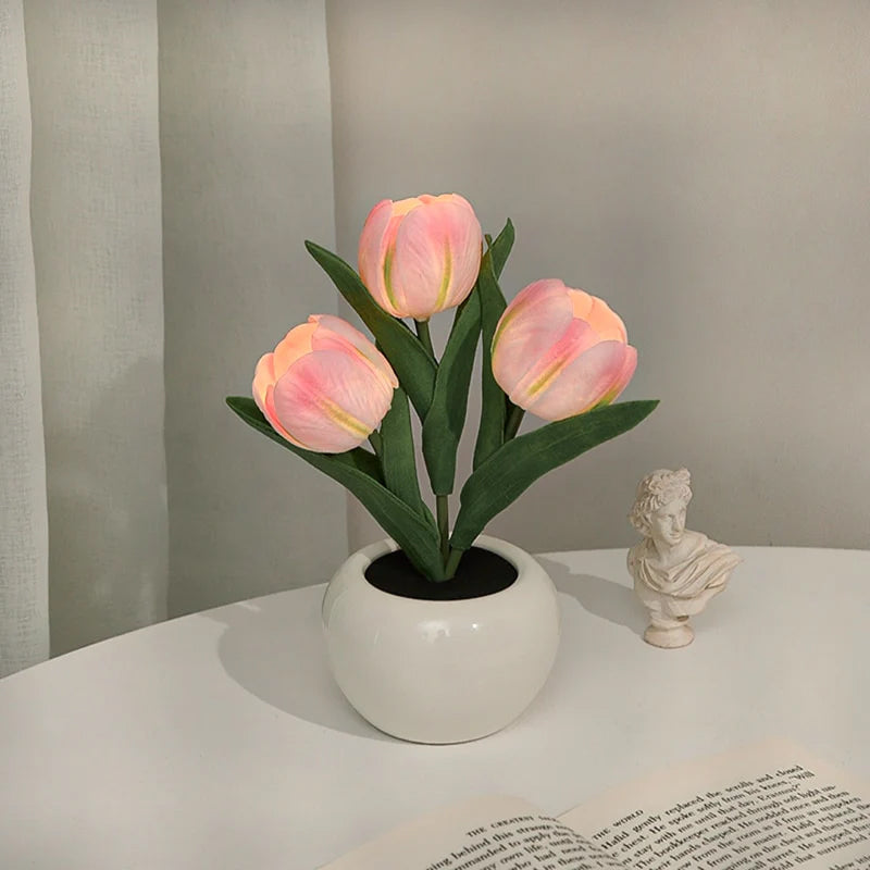 LED Tulpan Nattduksbord Lampa Blomma Bord Lampa | Veska 3 Blommor - Persikapuder