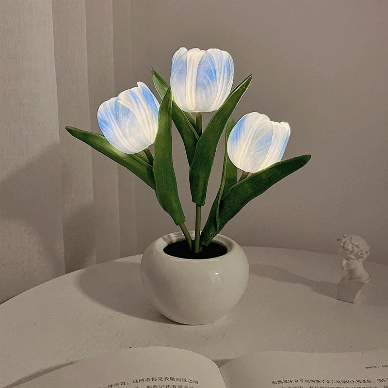 LED Tulpan Nattduksbord Lampa Blomma Bord Lampa | Veska 3 Flowers - Gradient Blue