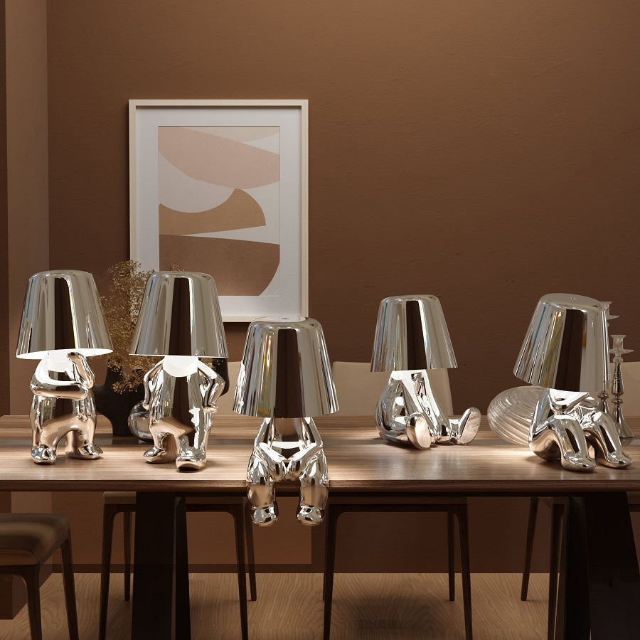Lekfull Dimbar Bordslampa - LumoPals | Veska Silver Komplett set