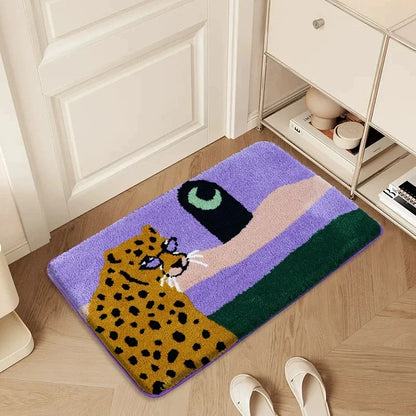 Leopard Under the Moon Färgglad Badmatta | Veska LILA 50 x 80 cm