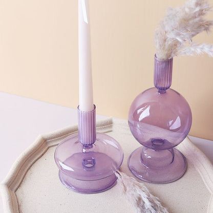 Lila och rosa glasljushållare | Veska