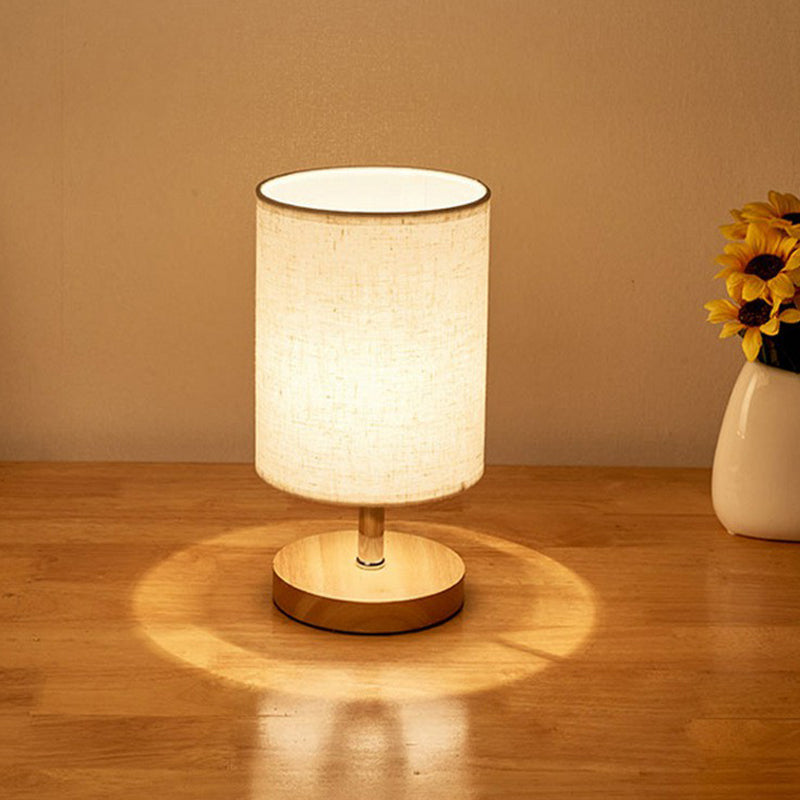LinenWood Minimalist Bordslampa – Naturträbas och linneskärm för varmt, modernt belysning | Veska Rund