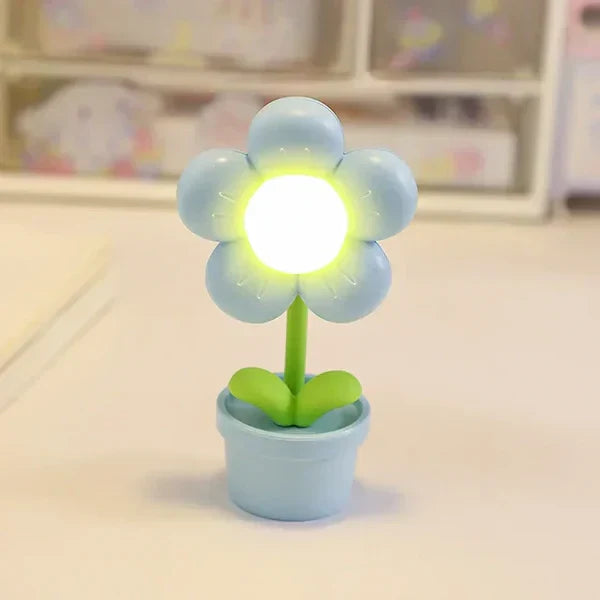 Liten Blomma Avkopplande Bordslampa - BlossomGlow | Veska Blå