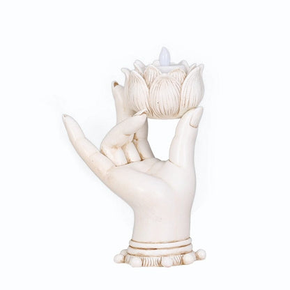 Lotus Buddha Hand Ljusstake | Veska Vit