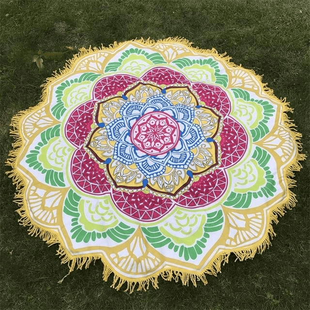 Lotus Mandala Tackel Rund Mat | Veska Gul Grön