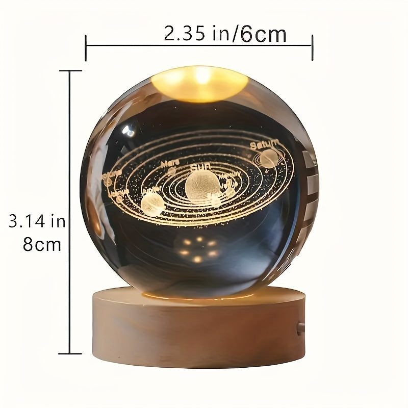 LumiSphere - Lyxig 3D Kristall Bordslampa med Träbas Veska