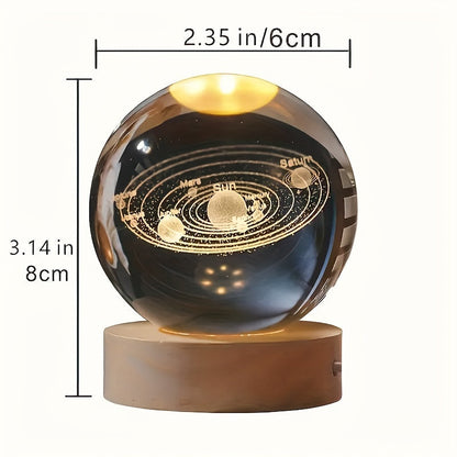 LumiSphere - Lyxig 3D Kristall Bordslampa med Träbas Veska
