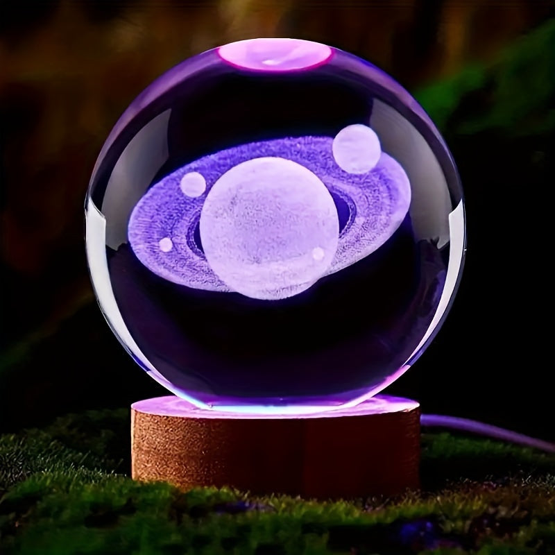 LumiSphere - Lyxig 3D Kristall Bordslampa med Träbas Veska