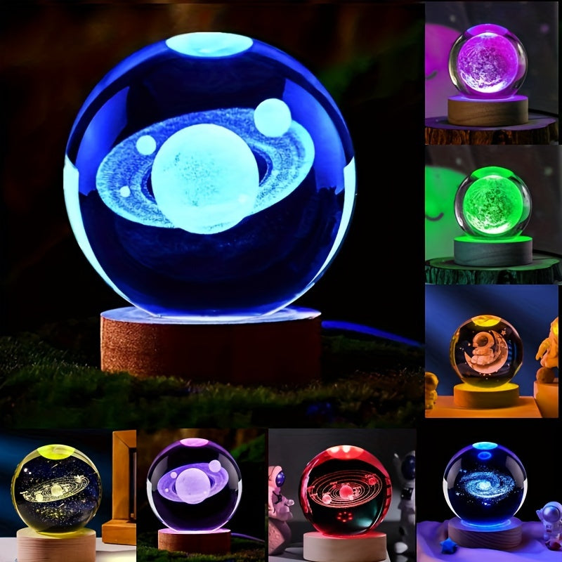 LumiSphere - Lyxig 3D Kristall Bordslampa med Träbas Veska