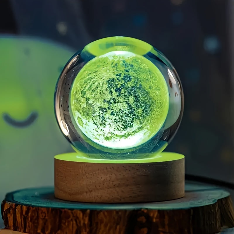 LumiSphere - Lyxig 3D Kristall Bordslampa med Träbas Veska