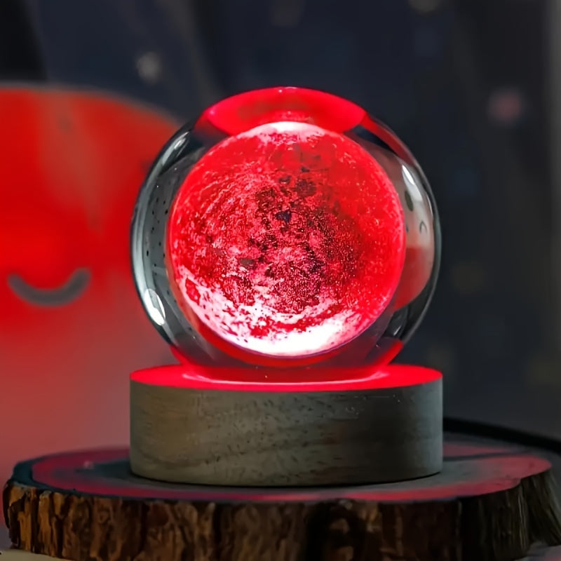 LumiSphere - Lyxig 3D Kristall Bordslampa med Träbas Veska