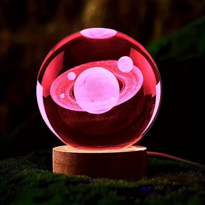 LumiSphere - Lyxig 3D Kristall Bordslampa med Träbas Veska