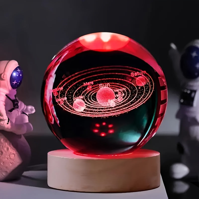 LumiSphere - Lyxig 3D Kristall Bordslampa med Träbas Veska
