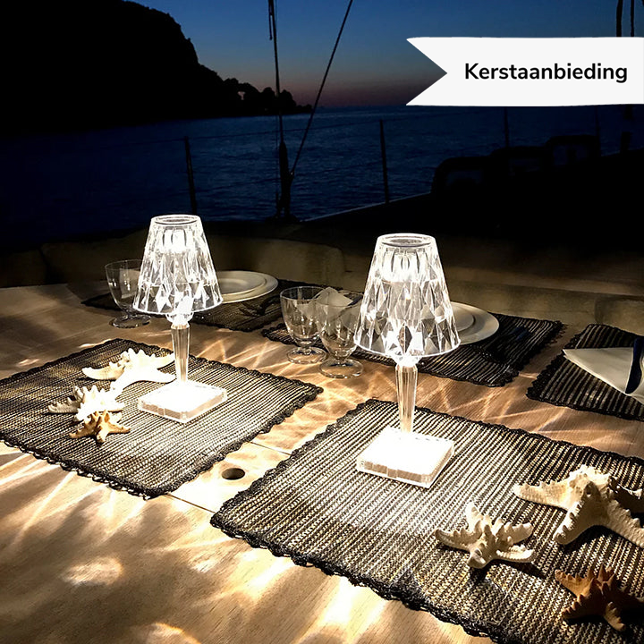 LuxeCrystal Premium LED Bordslampa | Trådlös | Dimbara Kristallbelysning | Stämningsljus & Dekoration | Veska