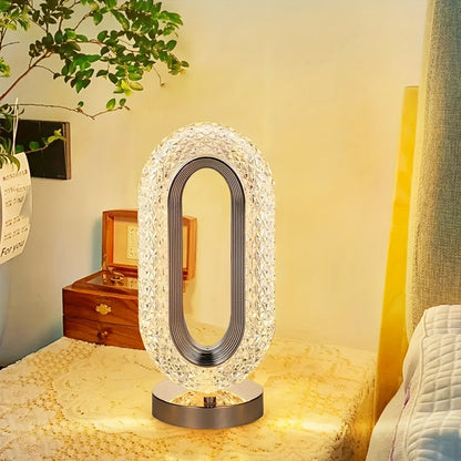LuxeGlow – Elegant Oval Crystal Table Lamp Veska USB-laddning