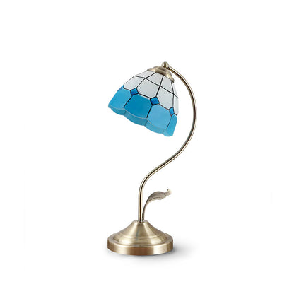 LuxePetal – Vit och blå glasblommig bordslampa i guld | Veska