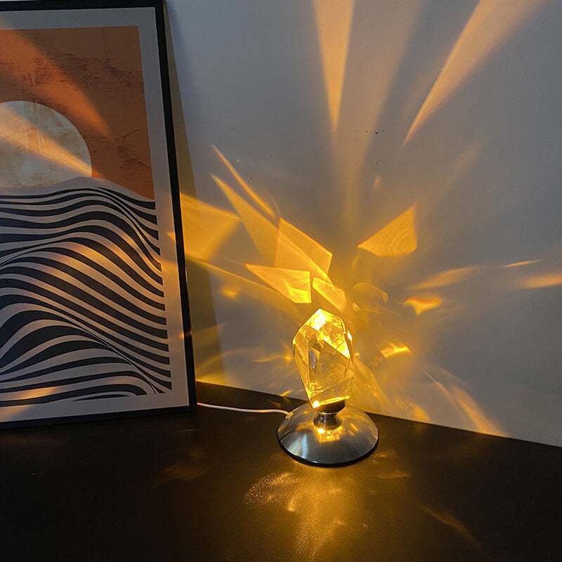 LuxorLite Diamant Crystal LED Bordslampa | Lyxig Stämningsbelysning | 3 eller 16 Färgbyte | Trådlös Nattlampa | Veska