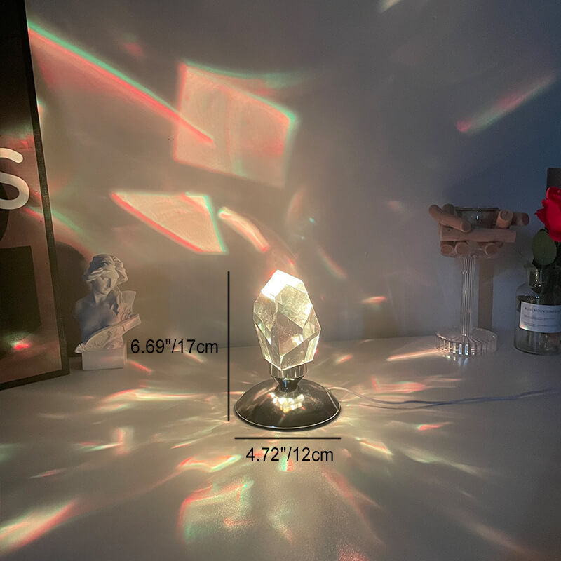 LuxorLite Diamant Crystal LED Bordslampa | Lyxig Stämningsbelysning | 3 eller 16 Färgbyte | Trådlös Nattlampa | Veska