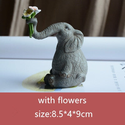 Lycklig Elefant Fe Trädgårdsprydnad | Veska Elefant med Blomma