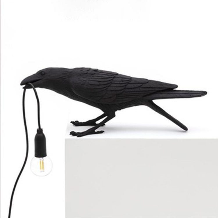 Lyckosam fågel vägglampa personlig kreativ sovrum sängbord djurform fågel resin vägglampa dekoration | Veska Svart sittande bordslampa