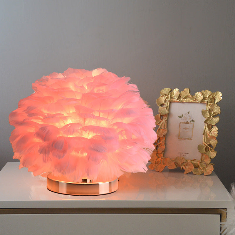 Lyxig Fjäder Bordslampa Sovrum eller Nattduksbordslampa | Veska Rosa