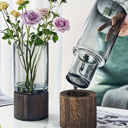 Lyxig glasvas med träbas Elegant och modern | Veska