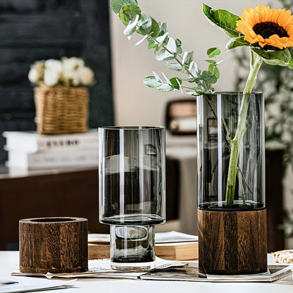 Lyxig glasvas med träbas Elegant och modern | Veska