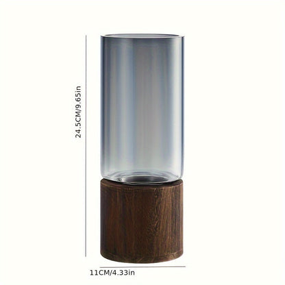 Lyxig glasvas med träbas Elegant och modern | Veska