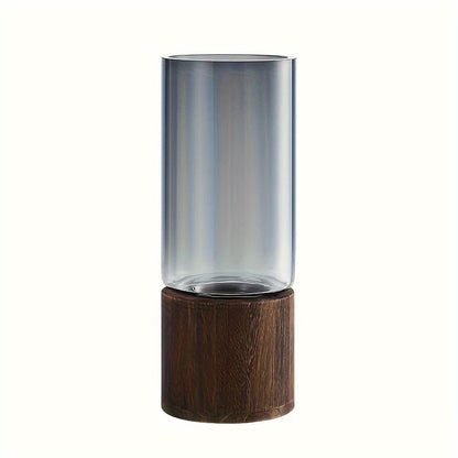 Lyxig glasvas med träbas Elegant och modern | Veska