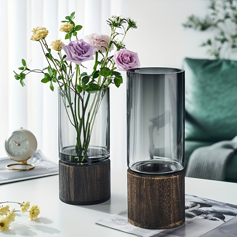 Lyxig glasvas med träbas Elegant och modern | Veska