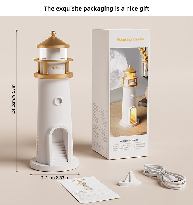 Månlampa Fyr Projektionslampa Ambient Nattljus Bluetooth Högtalare Fjärrkontroll Rörelsesensor Bordslampa | Veska