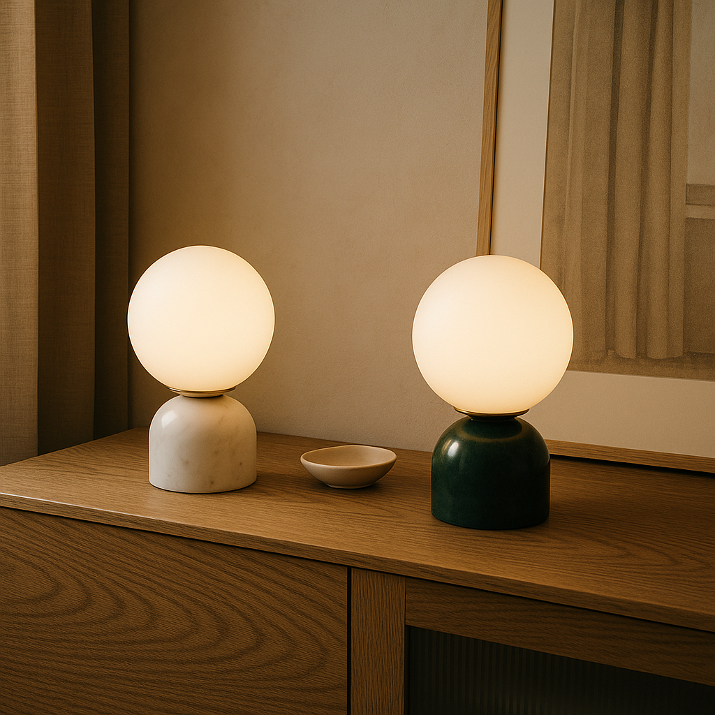 Marnor | Marmorbordslampa med Glasnyans – Skandinavisk Minimalistisk Design | Veska