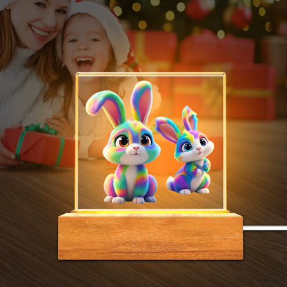 Massivt Träbas Akryl Nattlampa Barn Kreativ Gåva USB Bordslampa | Veska Bunny