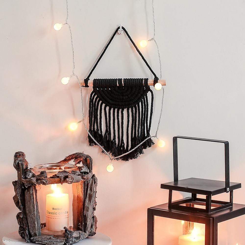 Mini Macrame Vägghängning | Veska Svart