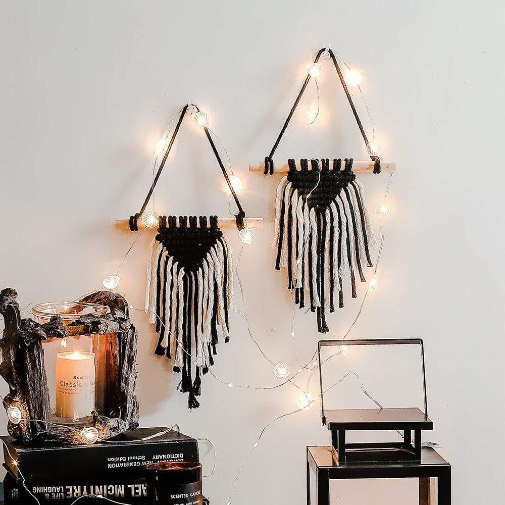 Mini Macrame Vägghängning | Veska Svart Vit