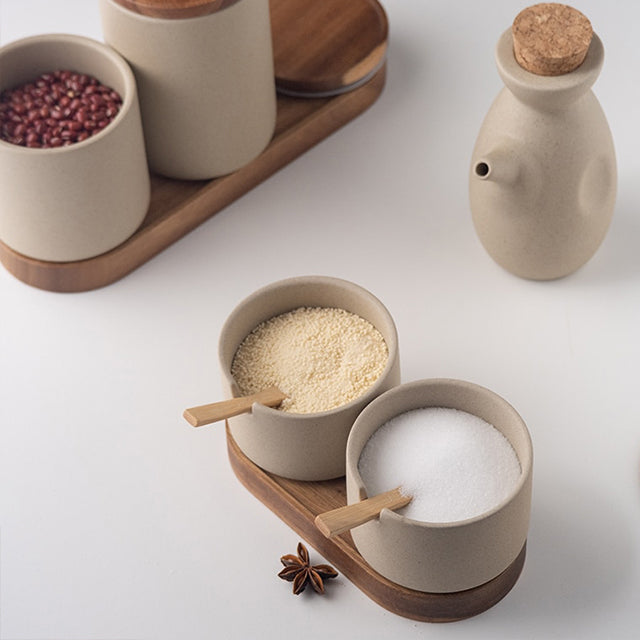 Minimalist kryddburk och kruka set i japansk stil | Veska