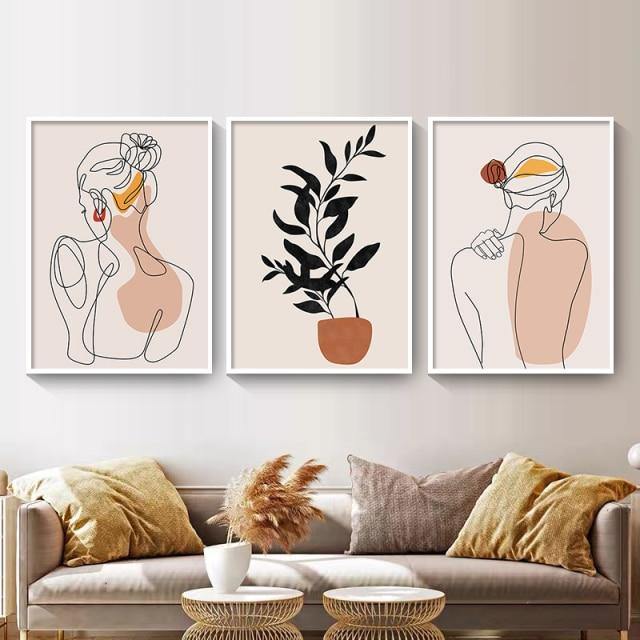 Minimalistisk Abstrakt Ansikte Löv Målning | Veska Tre bilder