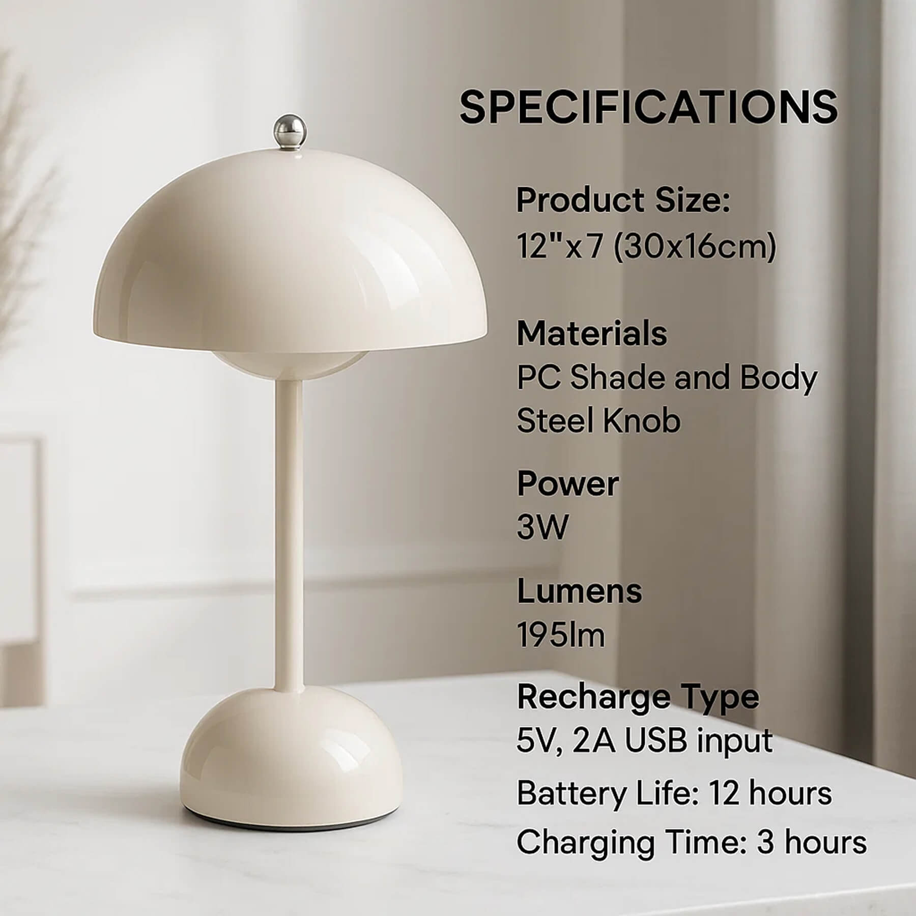 Minimalistisk Blomkruka Bordslampa - Uppladdningsbar Bordsbelysning & Trådlös Design Svampskulpterade Lampor | Veska