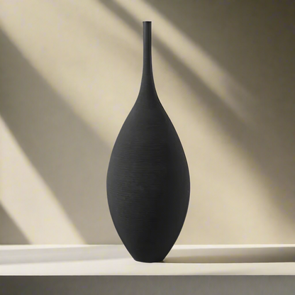 Minimalistisk keramikvas Handgjord matt dekorativ vas för modern hemdesign | Veska Svart 1