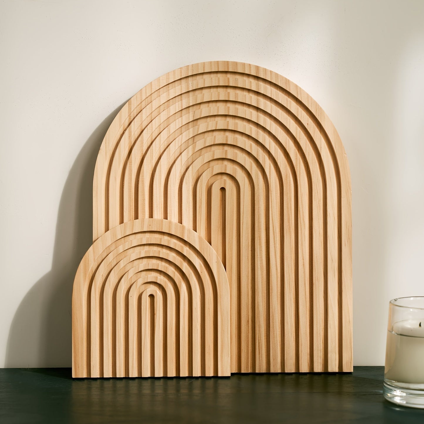 Minimalistisk trädekorsett i boho-stil 2-delad bågformad hylldekoration, handgjorda hemtillbehör för vardagsrum, sovrum och kök | Veska