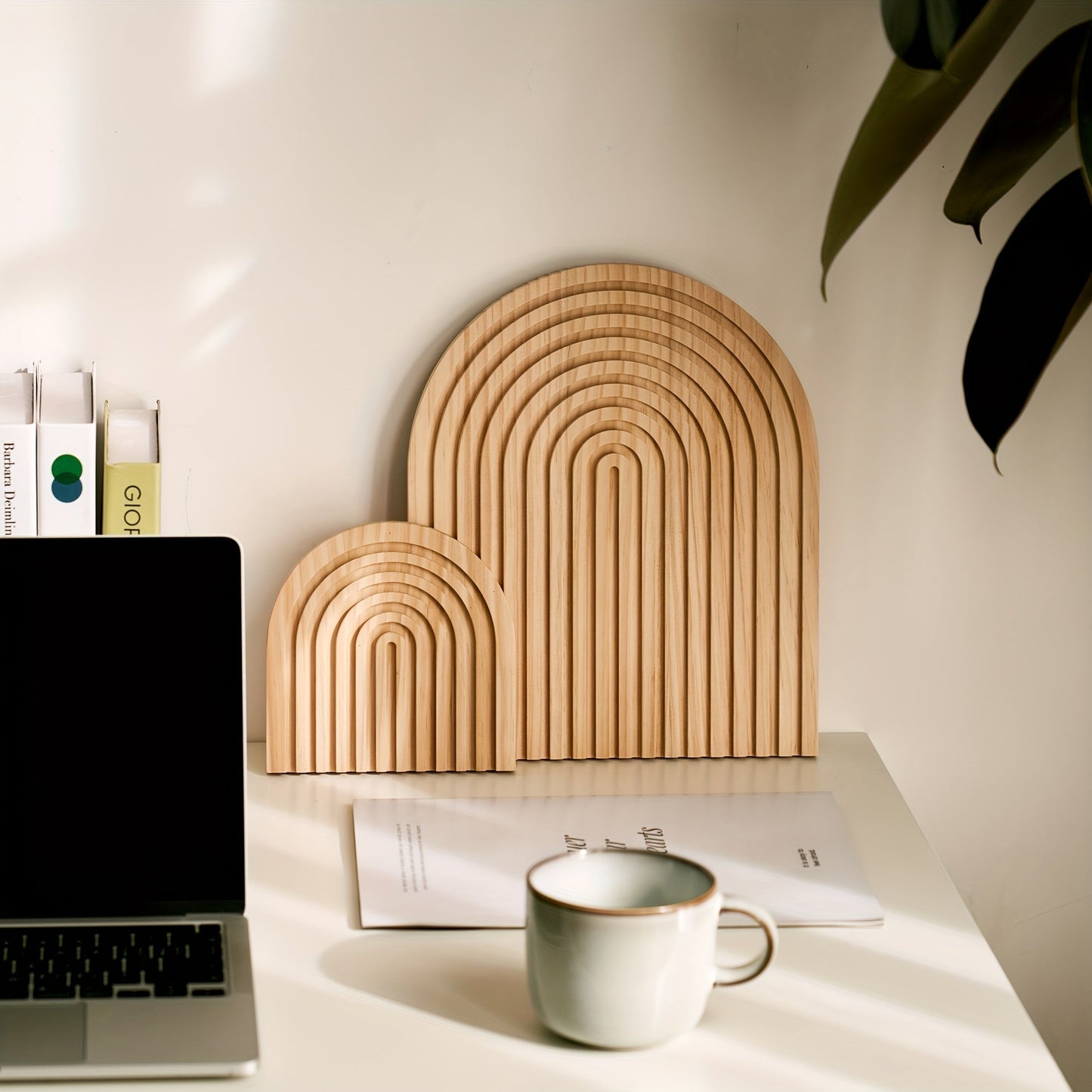 Minimalistisk trädekorsett i boho-stil 2-delad bågformad hylldekoration, handgjorda hemtillbehör för vardagsrum, sovrum och kök | Veska