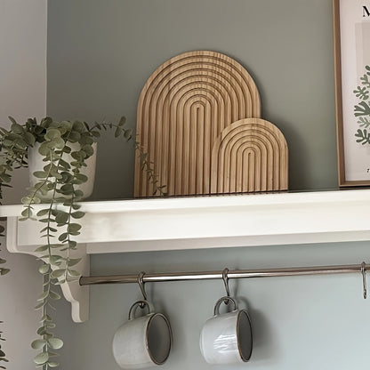 Minimalistisk trädekorsett i boho-stil 2-delad bågformad hylldekoration, handgjorda hemtillbehör för vardagsrum, sovrum och kök | Veska