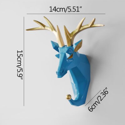 Minimalistisk Vacker Älg Väggkrok | Veska Geometrisk Blå Räv