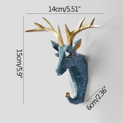 Minimalistisk Vacker Älg Väggkrok | Veska Geometrisk Retro Blå Hjort
