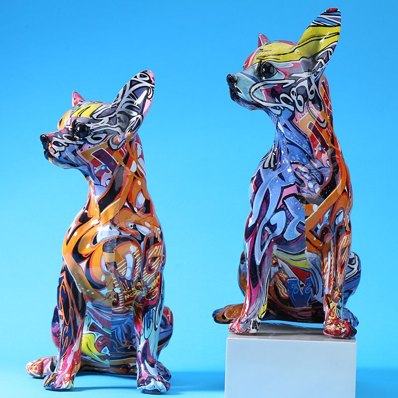 Modern Färgglad Chihuahua Resin Hundstaty | Veska