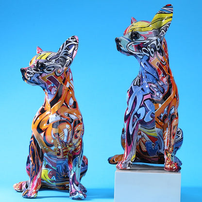 Modern Färgglad Chihuahua Resin Hundstaty | Veska