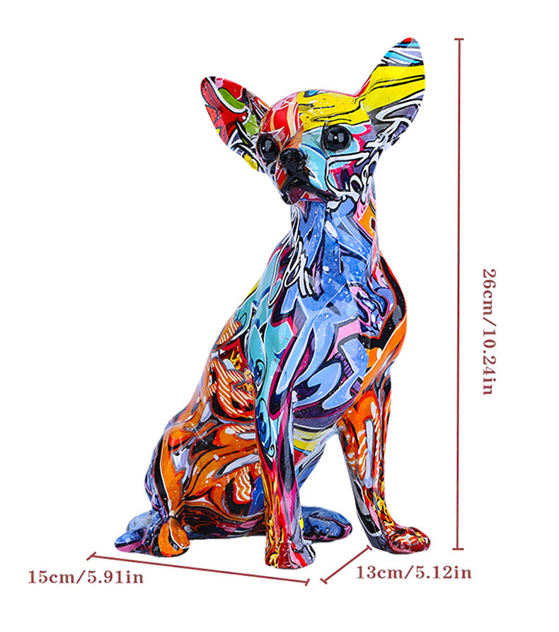 Modern Färgglad Chihuahua Resin Hundstaty | Veska