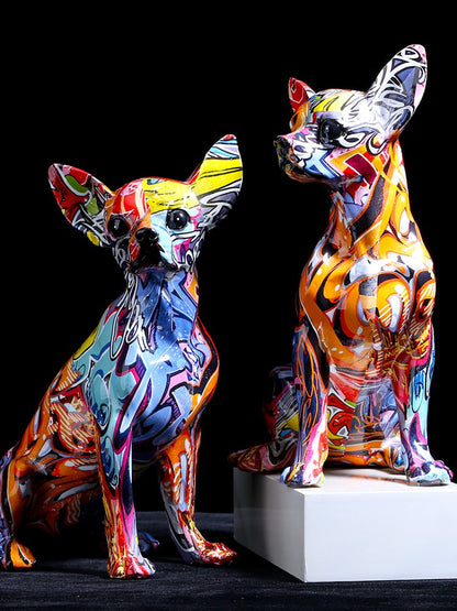 Modern Färgglad Chihuahua Resin Hundstaty | Veska