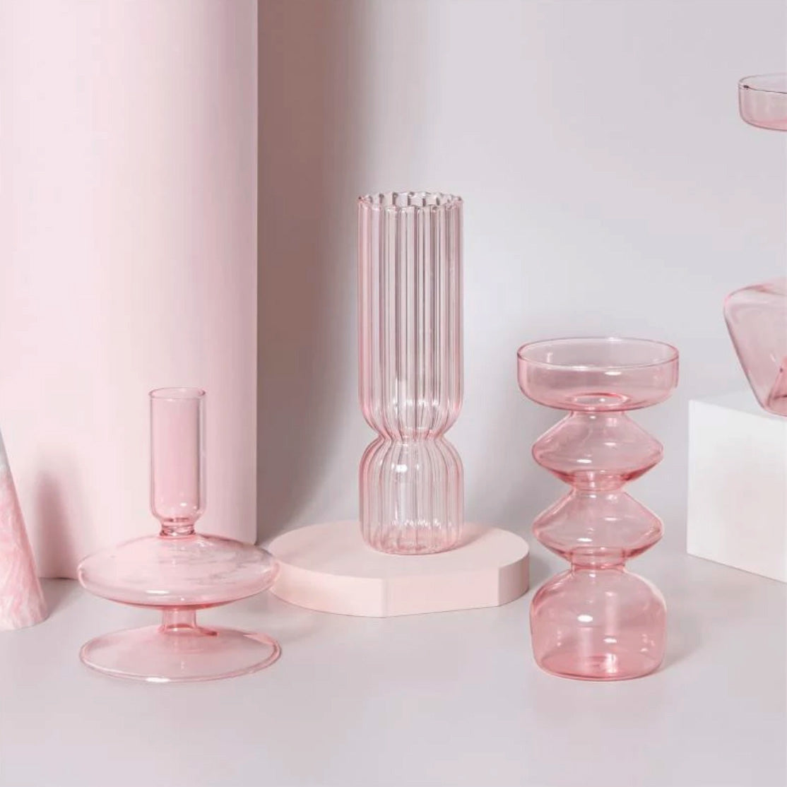 Modern Glass Candleholder-Baby Pink | Veska