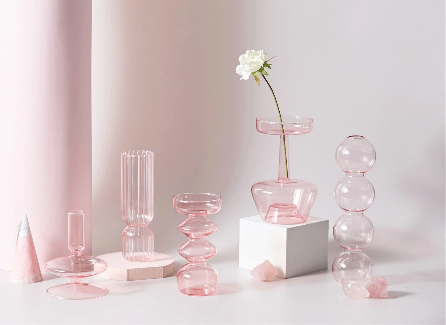 Modern Glass Candleholder-Baby Pink | Veska